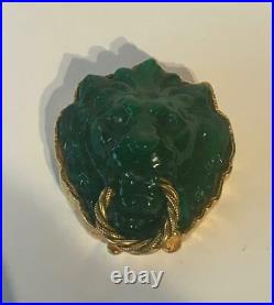 1973 Estee Lauder AZUREE GREEN LIONS HEAD-DYNASTY Solid Perfume Compact