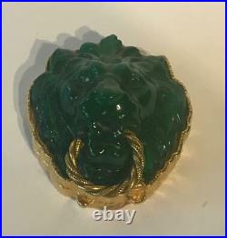 1973 Estee Lauder AZUREE GREEN LIONS HEAD-DYNASTY Solid Perfume Compact
