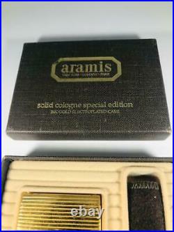 1982 Estee Lauder ARAMIS 24K GOLD Solid Perfume Compact IN ORIGINAL BOX