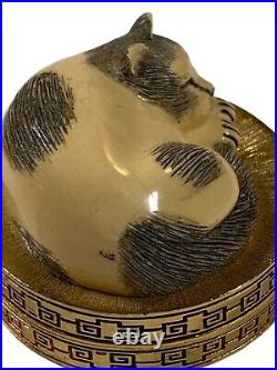 1985 Estee Lauder Ivory Series Round Sleeping Cat on Top Solid Perfume Compact