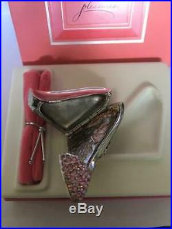 1996 Estee Lauder PLEASURES PINK GLASS SLIPPER Solid Perfume Compact ORIG BOX