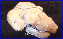 1996 Estee Lauder Solid Perfume Compact Sleeping Puppies Beige Enameled Euc