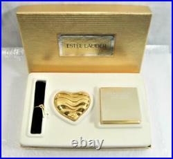 2 Pc Estee Lauder Beautiful Gold Silver Heart to Heart Solid Perfume Compact MIB