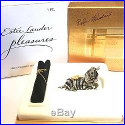 2002 Estee Lauder Zebra Pleasures Solid Perfume Compact BOX Signed EVELYN LAUDER