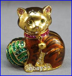 2004 Judith Leiber Estee Lauder Solid Perfume Cat Kitten Enamel Crystal Compact