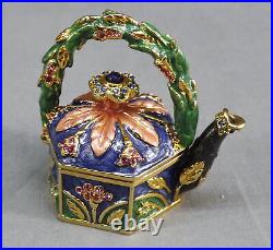 2006 Jay Strongwater Estee Lauder Beautiful Floral Tea Pot Solid Perfume Compact