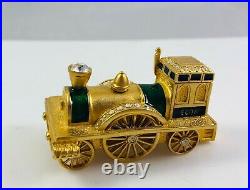 2008 Estee Lauder Solid Perfume Compact Gold Enamel Antique Train Locomotive