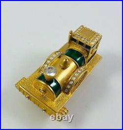 2008 Estee Lauder Solid Perfume Compact Gold Enamel Antique Train Locomotive