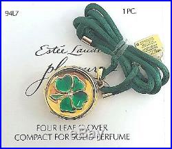 ESTEE LAUDER 4-LEAF IRISH CLOVER SOLID PERFUME COMPACT NECKLACE Original BOXES