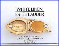 ESTEE LAUDER GOLD-PLATED COMPACT WHITE LINEN SOLID PERFUME in BOX VALENTINE GIFT