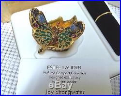 ESTEE LAUDER JAY STRONGWATER BEJEWELED BUTTERFLY SOLID PERFUME COMPACT in BOX