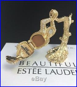 ESTEE LAUDER JEWELED CHIMP CHARMING MONKEY SOLID PERFUME COMPACT NECKLACE in BOX