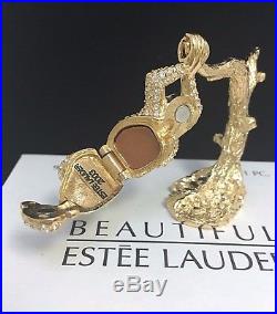 ESTEE LAUDER JEWELED MONKEY SOLID PERFUME COMPACT NECKLACE with DISPLAY in BOX