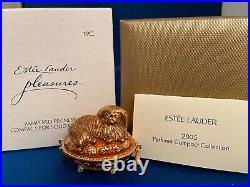 ESTEE LAUDER PAMPERED PEKINESE SOLID COMPACT with PLEASURES PERFUME