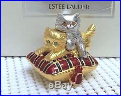 ESTEE LAUDER PLAYFUL KITTENS SOLID PERFUME CAT COMPACT in BOX CHRISTMAS GIFT