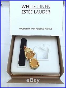 ESTEE LAUDER ROOSTER COMPACT with WHITE LINEN SOLID PERFUME in Orig. BOXES RARE