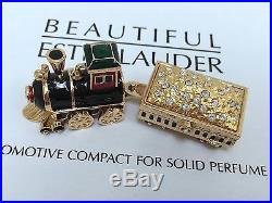 ESTEE LAUDER STEAM LOCOMOTIVE w GOLD & DIAMONDS SOLID PERFUME COMPACT BOX VTG
