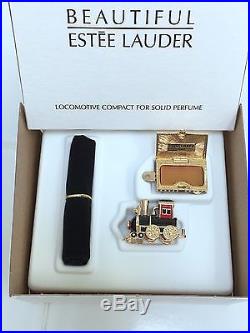 ESTEE LAUDER STEAM LOCOMOTIVE w GOLD & DIAMONDS SOLID PERFUME COMPACT BOX VTG