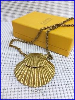 Estee Lauder Azure Golden Seas Shell Solid Perfume Necklace Compact Box Vtg Mib