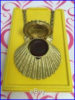 Estee Lauder Azure Golden Seas Shell Solid Perfume Necklace Compact Box Vtg Mib