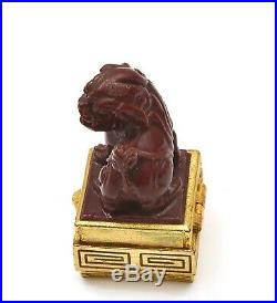 Estee Lauder Cinnabar Solid Perfume Compact Box Imperial Fu Lion