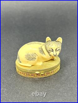 Estee Lauder Cinnabar cat solid perfume compact Contented Cat 1982