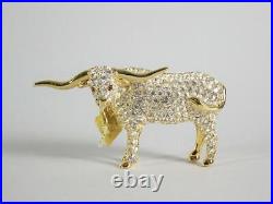 Estee Lauder Dazzling Gold Rhinestone Steer / Bull Solid Perfume Compact