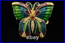 Estee Lauder EMPTY Compact Solid Perfume Enamel Gold Butterfly Crystal Rare