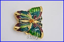 Estee Lauder EMPTY Compact Solid Perfume Enamel Gold Butterfly Crystal Rare