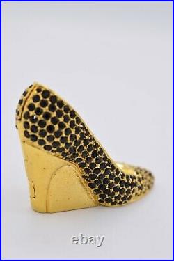 Estee Lauder EMPTY Compact Solid Perfume Rhinestone Crystal Black Heel Shoe 1998