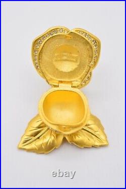 Estee Lauder EMPTY Compact Solid Perfume Rhinestone Crystal Brushed Gold Rose