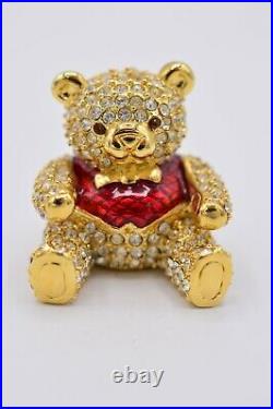 Estee Lauder EMPTY Compact Solid Perfume Rhinestone Crystal Gold Teddy Bear 1998