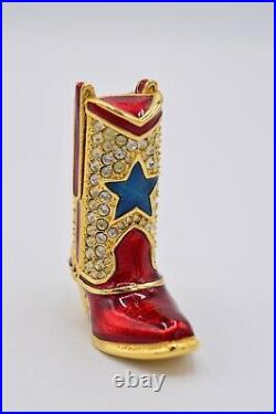 Estee Lauder EMPTY Compact Solid Perfume Rhinestone Crystal Red Cowboy Boot RARE
