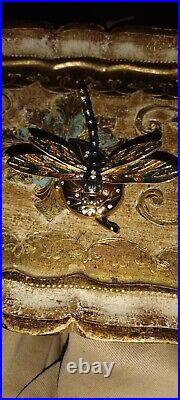 Estee Lauder Extremely RARE DRAGONFLY ON GOLD LEAF PERFUME COMPACT MINT