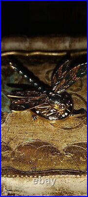 Estee Lauder Extremely RARE DRAGONFLY ON GOLD LEAF PERFUME COMPACT MINT