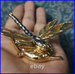 Estee Lauder Extremely RARE DRAGONFLY ON GOLD LEAF PERFUME COMPACT MINT