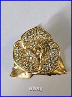 Estee Lauder FULL Compact Solid Perfume Rhinestone Crystal Brushed Gold Rose