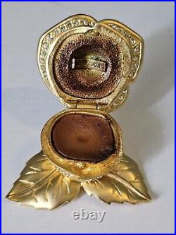 Estee Lauder FULL Compact Solid Perfume Rhinestone Crystal Brushed Gold Rose