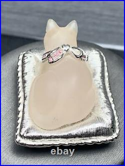 Estee Lauder Frost Pink Cat Solid Perfume Compact Silver Tone Vintage 1995