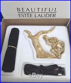 Estee Lauder Jeweled Chimp Monkey Solid Perfume Compact Necklace Orig. Boxes