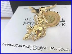 Estee Lauder Jeweled Chimp Monkey Solid Perfume Compact Necklace Orig. Boxes