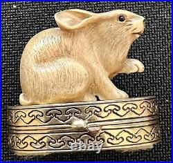 Estee Lauder Rabbit Trinket Solid Perfume Compact Gold Trinket Box