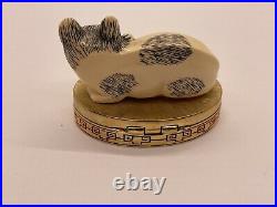 Estee Lauder Solid Perfume Compact 1982 Contented Cat Ivory Series Cinnabar