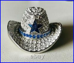 Estee Lauder Solid Perfume Compact Silver Cowboy Hat with Blue Star 1999