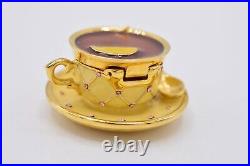 Estee Lauder Tea Cup EMPTY Compact Solid Perfume Rhinestone Crystal Pink 1998