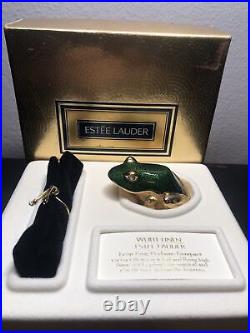 Estee Lauder White Linen Leap Frog Solid Perfume Compact Jeweled Gold Green NIB