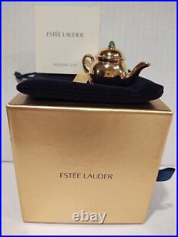 FULL Estee Lauder PLEASURES GOLD LITTLE TEAPOT Solid Perfume Compact TAG Boxed