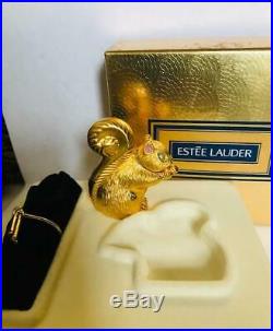 NIB FULL 1998 Estee Lauder KNOWING SQUIRREL Solid Perfume Compact ORIGINAL BOX