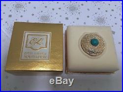 ULTRA RARE ESTEE LAUDER SOLID PERFUME COMPACT with TURQUOISE CABOCHON STONE MIB