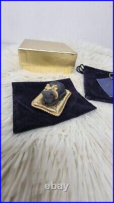 Vintage ESTEE LAUDER Solid Beatiful Perfume Black Cat RARE gold Compact Kitten